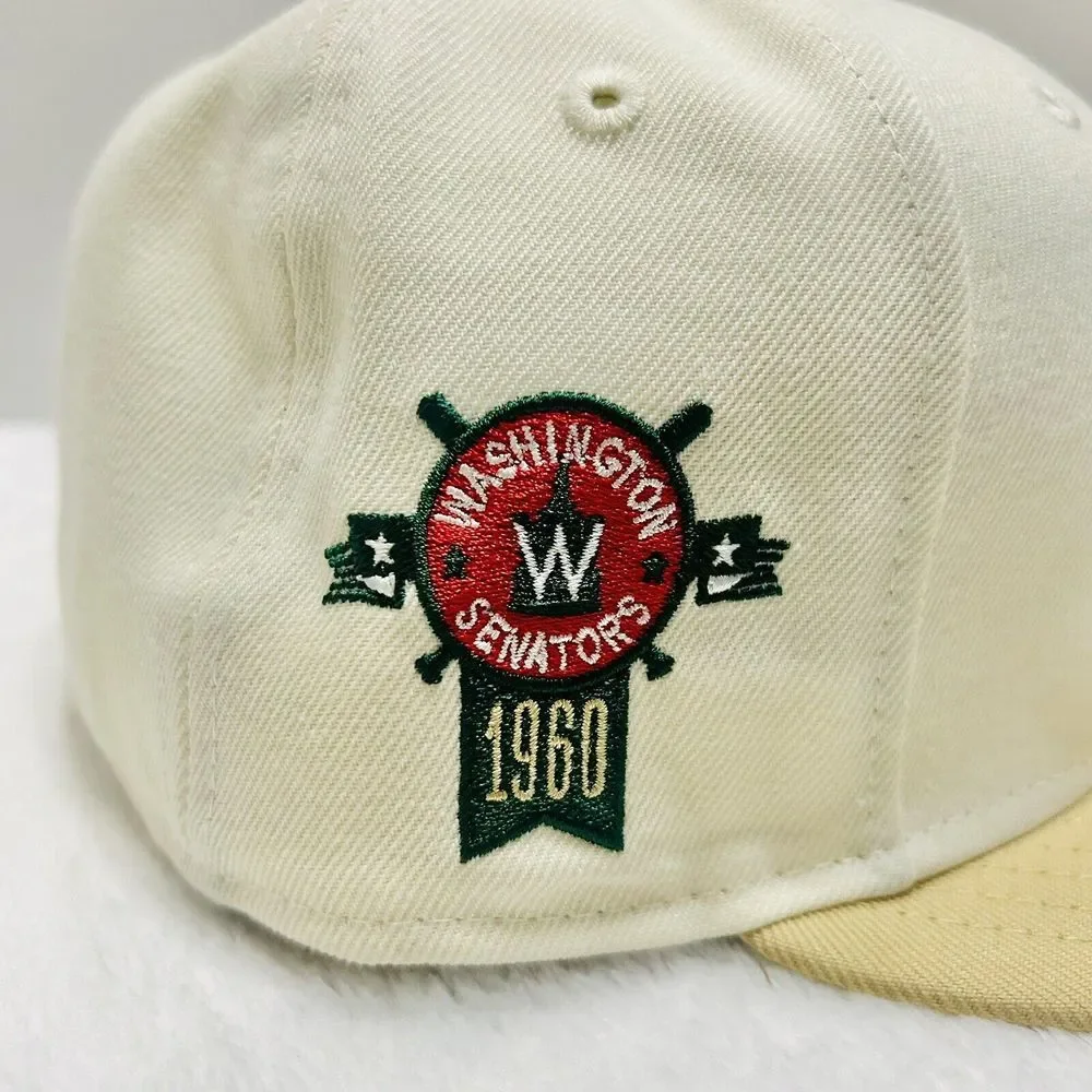 New Era Washington Senators‎ 1960 Patch 59FIFTY Fitted Hat Cap White Beige 7 1/8
